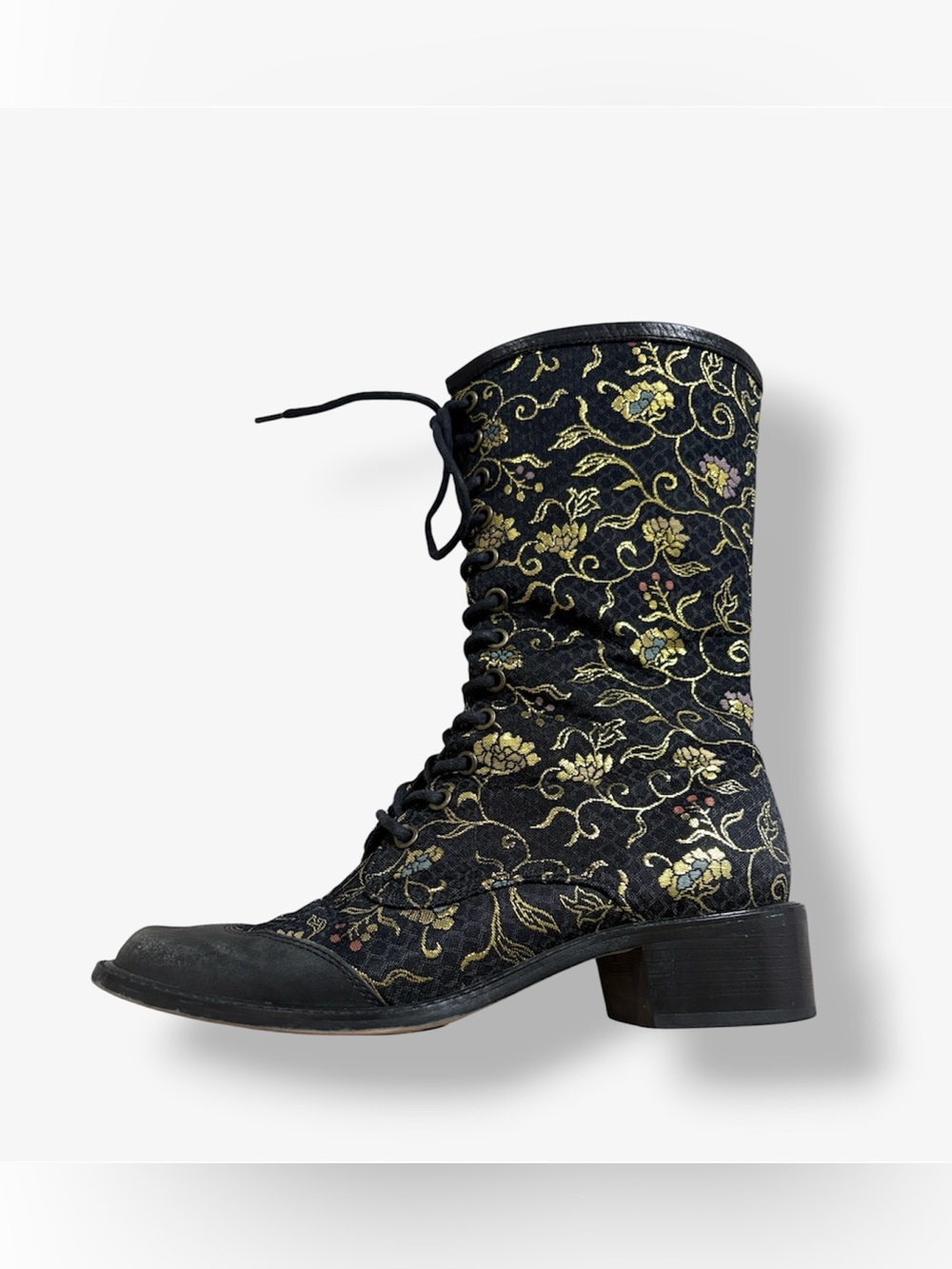 Japonica Brocade and Leather Wingtip Boots